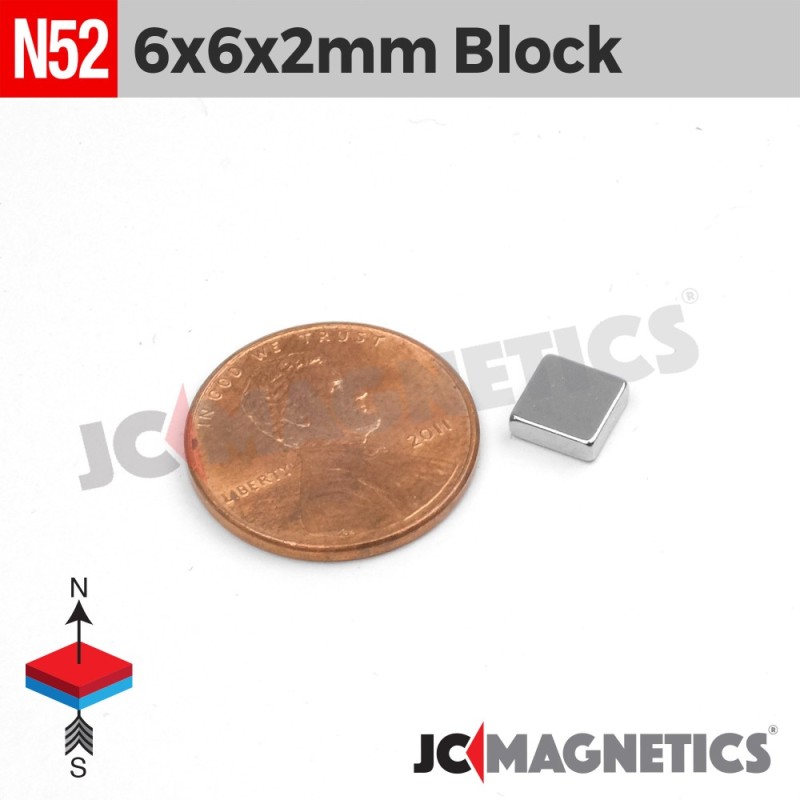 6mm x 6mm x 2mm N52 Square Block Rare Earth Neodymium Magnet 6x6x2mm