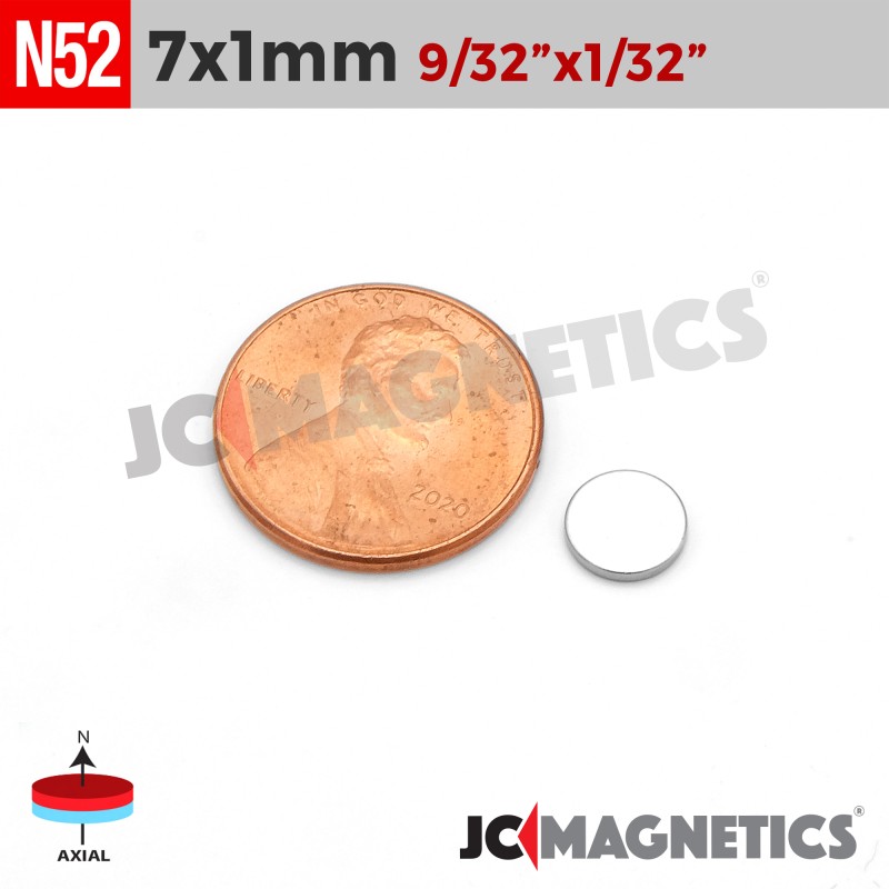 7mm x 1mm 9/32in x 1/32in N52 Thin Discs Rare Earth Neodymium Magnet 7x1mm 7mm x 1mm 9/32in x 1/32in N52 Thin Discs Rare Earth Neodymium Magnet 7x1mm