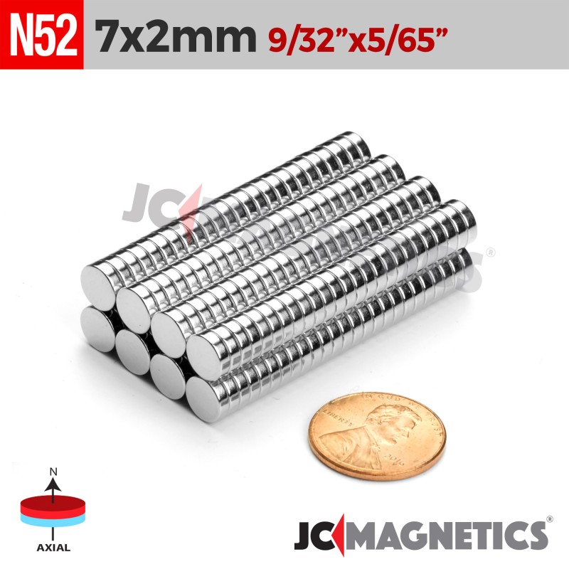 7mm x 2mm 9/32in x 5/64in N52 Discs Rare Earth Neodymium Magnet 7x2mm 7mm x 2mm 9/32in x 5/64in N52 Discs Rare Earth Neodymium Magnet 7x2mm