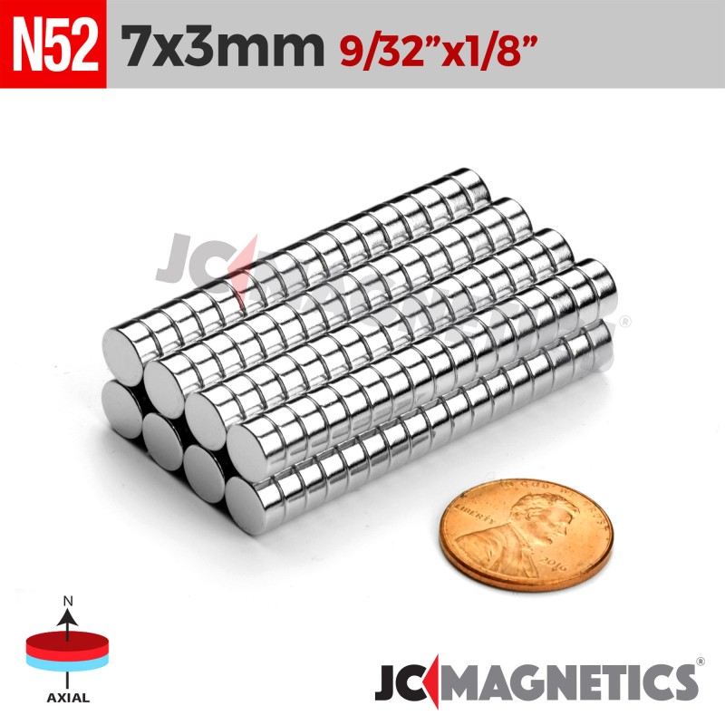 7mm x 3mm 9/32in x 1/8in N52 Discs Rare Earth Neodymium Magnet 7x3mm