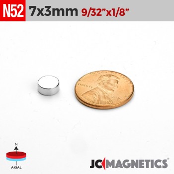 7mm x 3mm 9/32in x 1/8in N52 Discs Rare Earth Neodymium Magnet 7x3mm 7mm x 3mm 9/32in x 1/8in N52 Discs Rare Earth Neodymium Magnet 7x3mm