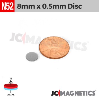 8mm x 0.5mm 5/16in x 1/64in N52 Thin Discs Rare Earth Neodymium Magnet 8x0.5mm 8mm x 0.5mm 5/16in x 1/64in N52 Thin Discs Rare Earth Neodymium Magnet 8x0.5mm