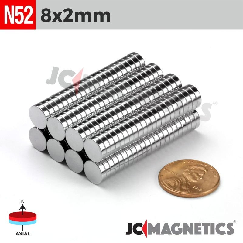 8mm x 2mm 5/16in x 5/64in N52 Discs Rare Earth Neodymium Magnet 8x2mm 8mm x 2mm 5/16in x 5/64in N52 Discs Rare Earth Neodymium Magnet 8x2mm