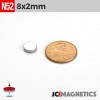 8mm x 2mm 5/16in x 5/64in N52 Discs Rare Earth Neodymium Magnet 8x2mm 8mm x 2mm 5/16in x 5/64in N52 Discs Rare Earth Neodymium Magnet 8x2mm