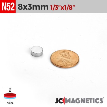 8mm x 3mm 5/16in x 1/8in N52 Discs Rare Earth Neodymium Magnet 8x3mm 8mm x 3mm 5/16in x 1/8in N52 Discs Rare Earth Neodymium Magnet 8x3mm