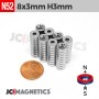 8mm x 3mm Hole 3mm N52 Countersunk Ring Rare Earth Neodymium Magnet 8x3mm H3mm