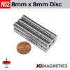 8mm x 8mm N52 Neodymium Cylinder Magnet - 5/16" Square Profile 8x8mm