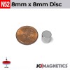 8mm x 8mm N52 Neodymium Cylinder Magnet - 5/16" Square Profile 8x8mm