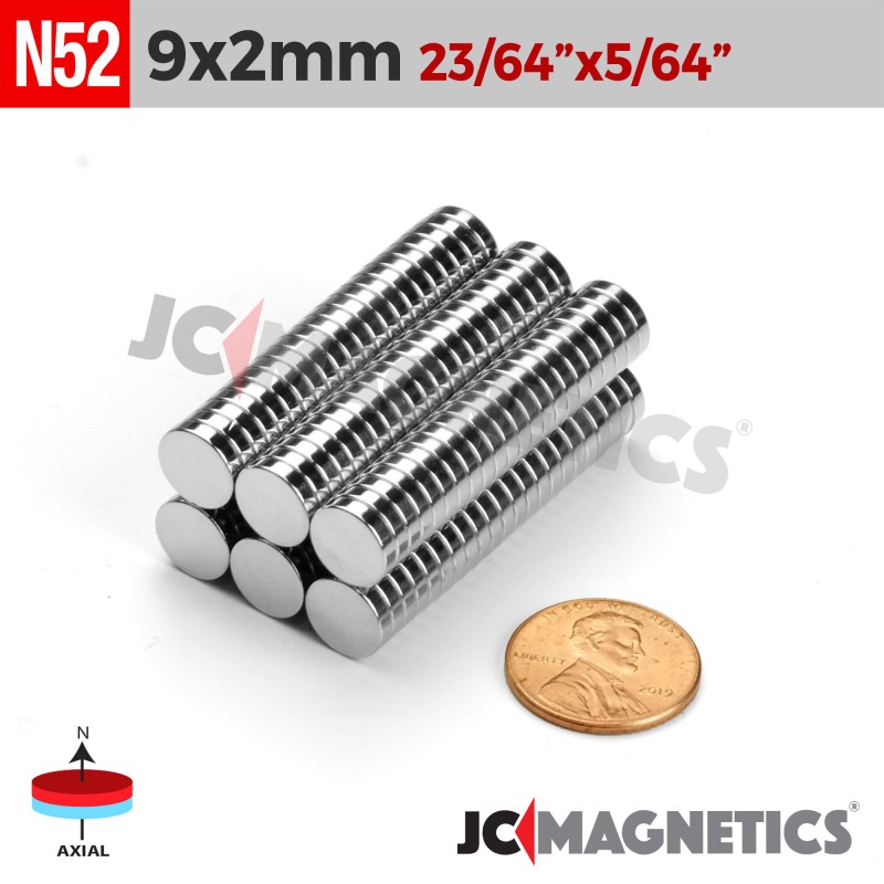 9mm x 2mm 23/64in x 5/64in N52 Discs Rare Earth Neodymium Magnet 9x2mm 9mm x 2mm 23/64in x 5/64in N52 Discs Rare Earth Neodymium Magnet 9x2mm