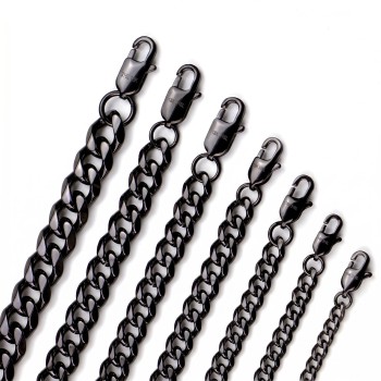 Black Beveled Cuban Link Chain Necklace – Stainless Steel (3–10mm)