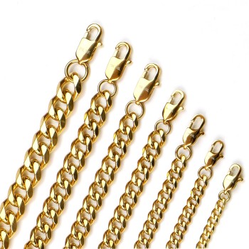 Beveled Cuban Link Chain Necklace – 18K Gold Plated Stainless Steel (3–10mm)