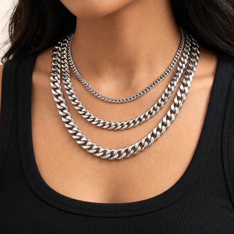Beveled Cuban Link Chain Necklace – Stainless Steel (3–10mm)