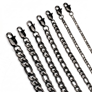 Figaro Chain Necklace & Bracelet – Black Anodized 316L Stainless Steel (4–10mm)