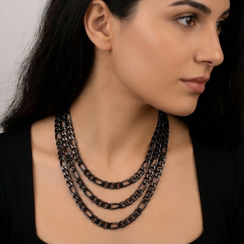 Figaro Chain Necklace & Bracelet – Black Anodized 316L Stainless Steel (4–10mm)
