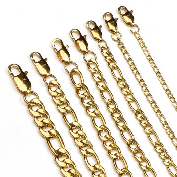 Figaro Chain Necklace & Bracelet – 18K Gold Plated 316L Stainless Steel (4–10mm)