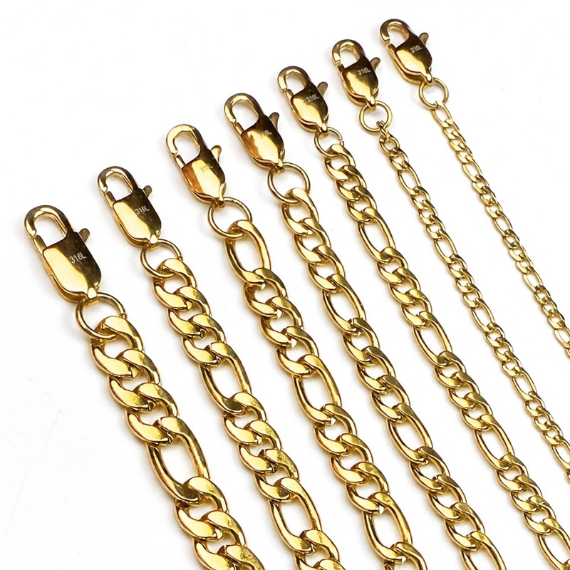 Figaro Chain Necklace & Bracelet – 18K Gold Plated 316L Stainless Steel (4–10mm)