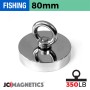 80mm x 18mm 350LB Fishing Magnet Kit - N38 Neodymium, 66ft Rope & Case