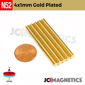 4mm x 1mm N52 Gold Plated Neodymium Magnet - 5/32" x 1/32" Disc 4x1mm