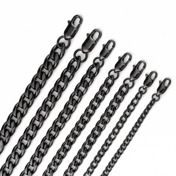 Black Miami Cuban Link Chain Necklace – Stainless Steel (4–10mm)