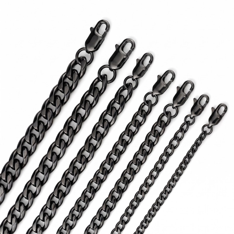 Black Miami Cuban Link Chain Necklace – Stainless Steel (4–10mm)