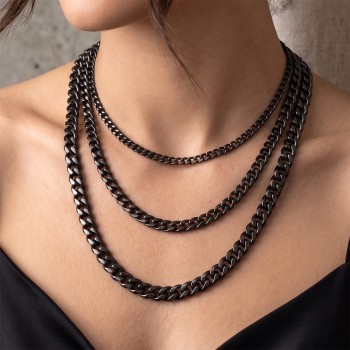 Black Miami Cuban Link Chain Necklace – Stainless Steel (4–10mm)