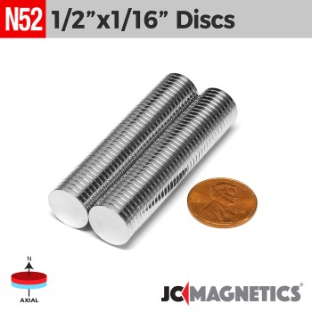 1/2" x 1/16" N52 Neodymium Disc Magnet - Super Strong & Thin