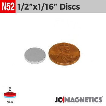 1/2" x 1/16" N52 Neodymium Disc Magnet - Super Strong & Thin