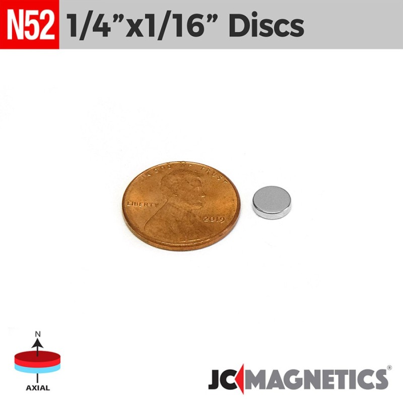1/4" x 1/16" N52 Neodymium Disc Magnet - Miniature Rare Earth