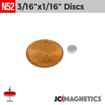 3/16in x 1/16in N52 Discs Rare Earth Neodymium Magnet 3/16in x 1/16in N52 Discs Rare Earth Neodymium Magnet