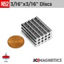 3/16" x 3/16" N52 Neodymium Cylinder Magnet - Rare Earth Rod