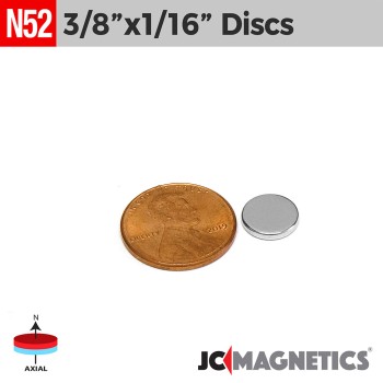 3/8in x 1/16in N52 Discs Rare Earth Neodymium Magnet 3/8in x 1/16in N52 Discs Rare Earth Neodymium Magnet