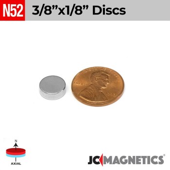 3/8in x 1/8in N52 Discs Rare Earth Neodymium Magnet 3/8in x 1/8in N52 Discs Rare Earth Neodymium Magnet