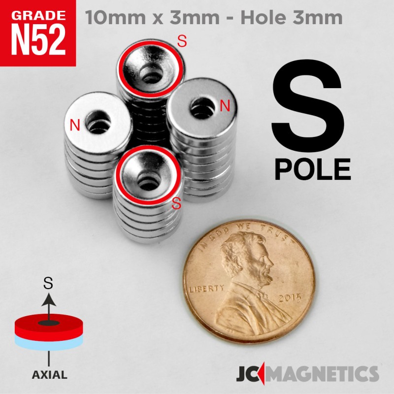 10mm x 3mm x Hole 3mm N52 Countersunk Ring Rare Earth Neodymium Magnet 10x3mm H3mm