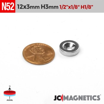 12mm x 3mm x Hole 3mm N52 Countersunk Ring Rare Earth Neodymium Magnet 12x3mm H3mm