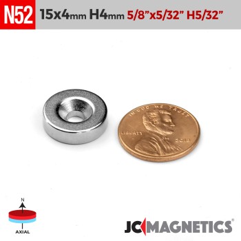 15mm x 4mm x Hole 4mm N52 Countersunk Ring Rare Earth Neodymium Magnet 15x4mm H4mm