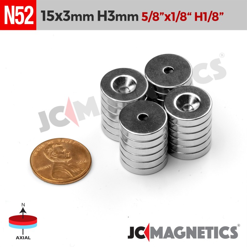 15mm x 3mm x Hole 3mm N52 Countersunk Ring Rare Earth Neodymium Magnet 15x3mm H3mm