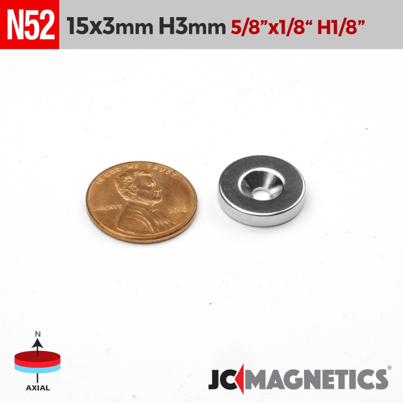 15mm x 3mm x Hole 3mm N52 Countersunk Ring Rare Earth Neodymium Magnet 15x3mm H3mm