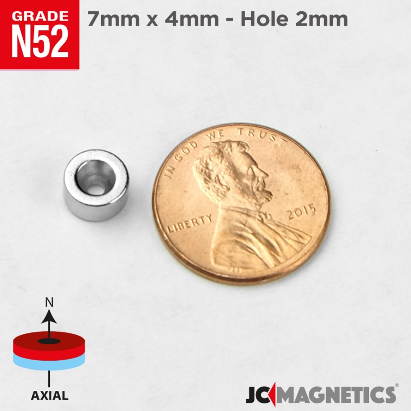 7mm x 4mm Hole 2mm N52 Countersunk Ring Rare Earth Neodymium Magnet 7x4mm H2mm