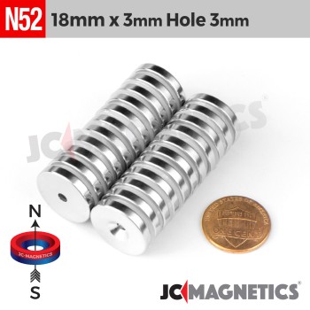 18mm x 3mm x Hole 3mm N52 Countersunk Ring Rare Earth Neodymium Magnet 18x3mm H3mm