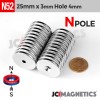 25mm x 3mm x Hole 4mm N52 Countersunk Ring Rare Earth Neodymium Magnet 25x3mm H4mm