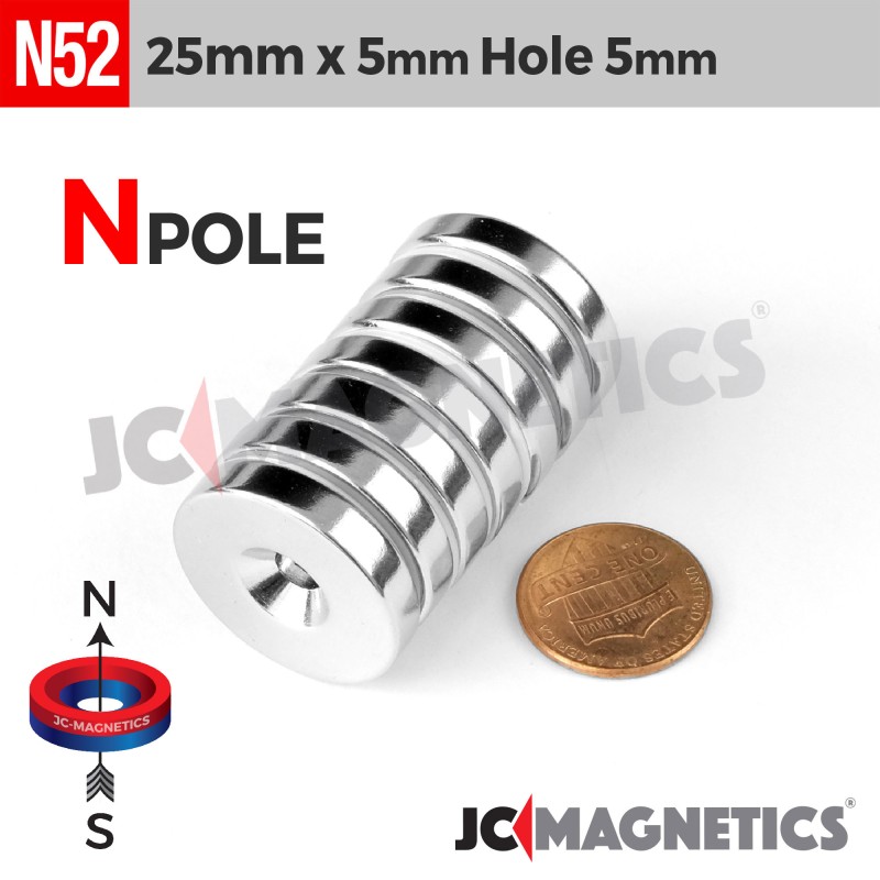 25mm x 5mm x Hole 5mm N52 Countersunk Ring Rare Earth Neodymium Magnet 25x5mm H5mm