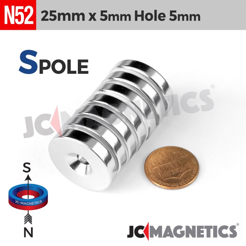 25mm x 5mm x Hole 5mm N52 Countersunk Ring Rare Earth Neodymium Magnet 25x5mm H5mm