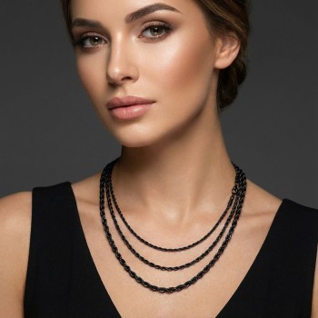 Black Rope Chain Necklace – 316L Stainless Steel (2–4mm)