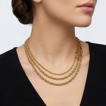 Rope Chain Necklace, Bracelet & Anklet – 18K Gold Plated 316L Stainless Steel (2–4mm)