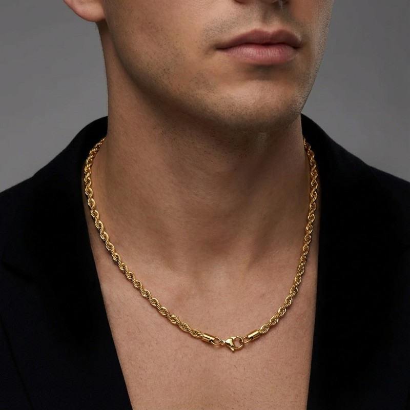 Rope Chain Necklace, Bracelet & Anklet – 18K Gold Plated 316L Stainless Steel (2–4mm)