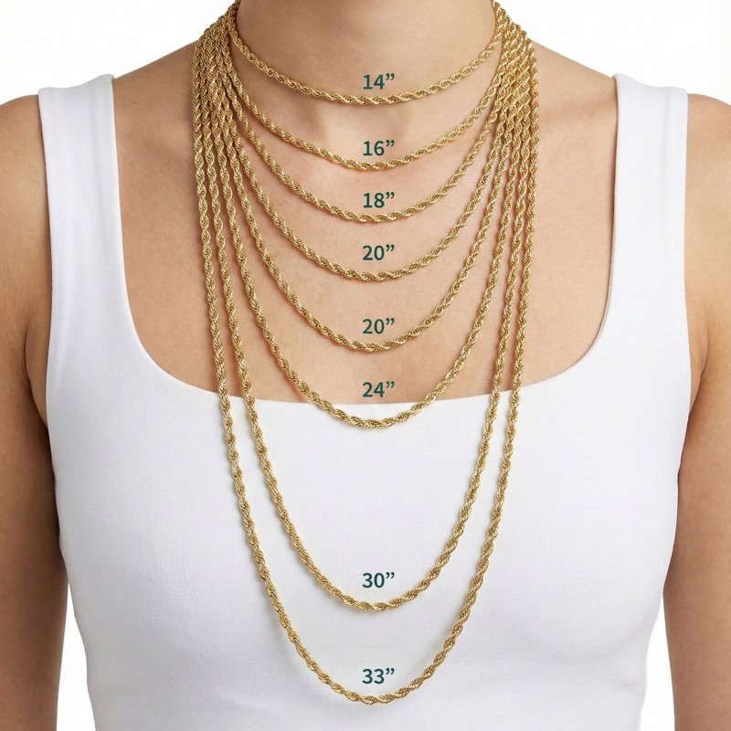 Rope Chain Necklace, Bracelet & Anklet – 18K Gold Plated 316L Stainless Steel (2–4mm)
