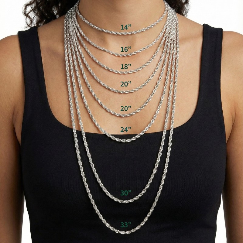 Rope Chain Necklace, Bracelet & Anklet – 316L Stainless Steel (2–4mm)