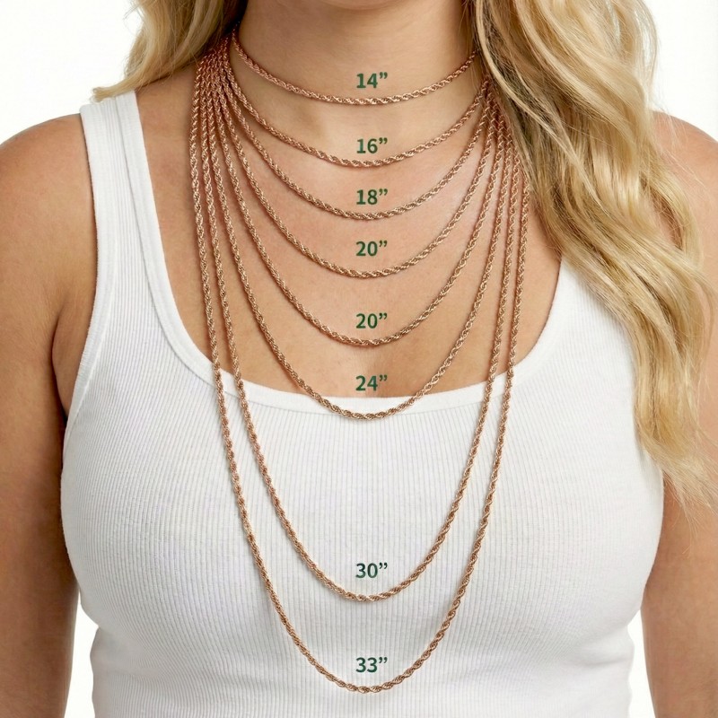 Rose Gold Rope Chain Necklace – 316L Stainless Steel (2–4mm)